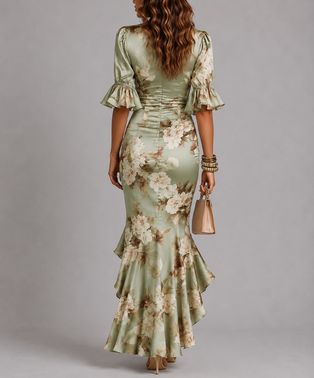Gemma - Women's Floral V-Neck Maxi Dress with Ruched Waist