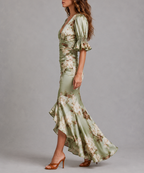 Gemma - Women's Floral V-Neck Maxi Dress with Ruched Waist