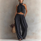 Gemma - Women's Halter Crossover Wide Leg Matching Set 1