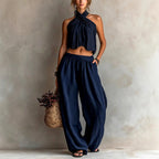 Gemma - Women's Halter Crossover Wide Leg Matching Set 4