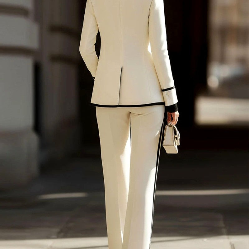 Genevieve - Women's Contrast Trim Blazer & Trouser Set 3
