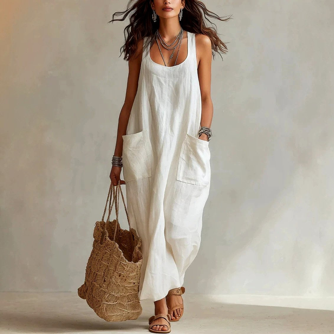 Genevieve - Women's U-Neck Sleeveless Vacation Maxi Dress 1
