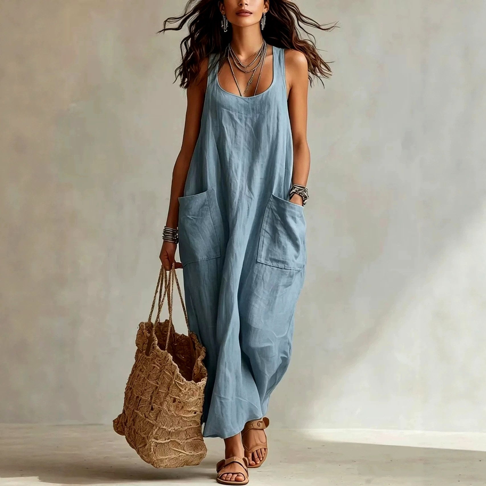 Genevieve - Women's U-Neck Sleeveless Vacation Maxi Dress 4