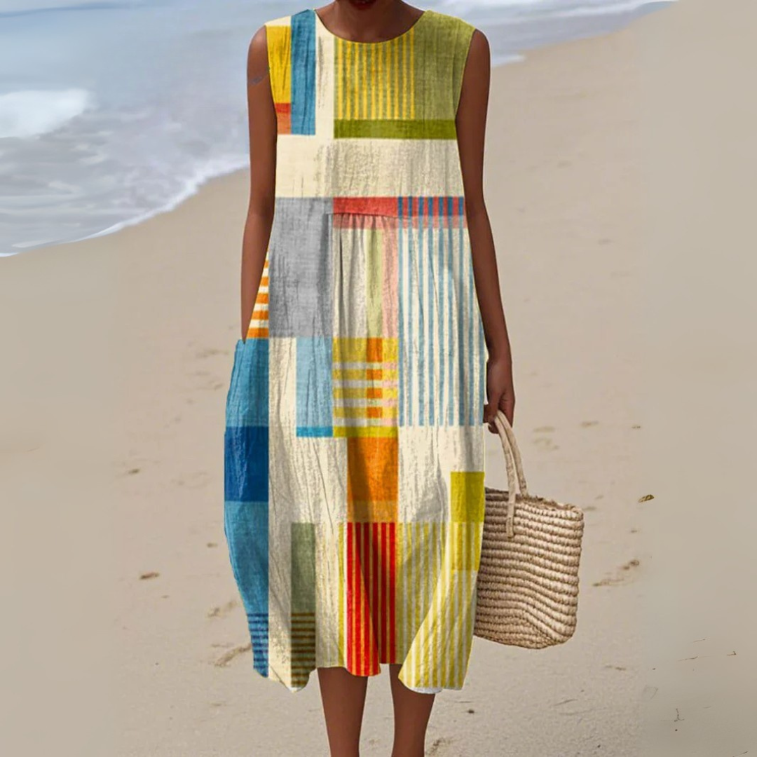 Gianna - Women's Colorblock A-Line Midi Dress