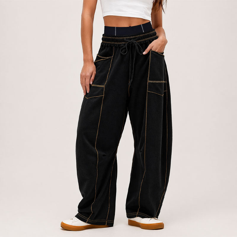Gianna - Women's Wide-Leg Cargo Pants with Contrast Stitching