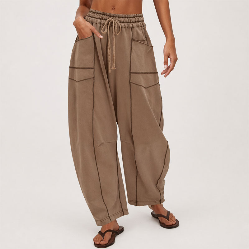 Gianna - Women's Wide-Leg Cargo Pants with Contrast Stitching