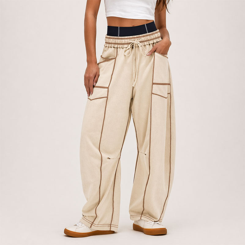 Gianna - Women's Wide-Leg Cargo Pants with Contrast Stitching