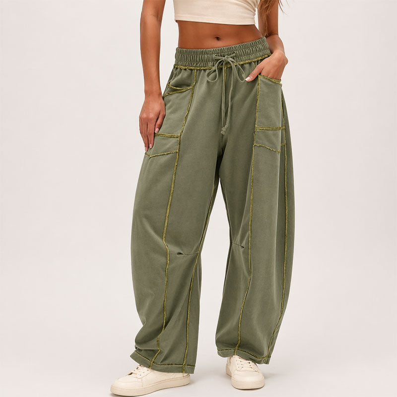 Gianna - Women's Wide-Leg Cargo Pants with Contrast Stitching