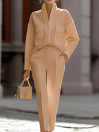 Gisela - Women's Mandarin Collar Top and Pleated Pants Set 5