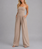 Giselle - Women's Strapless Structured Jumpsuit with Wide Legs