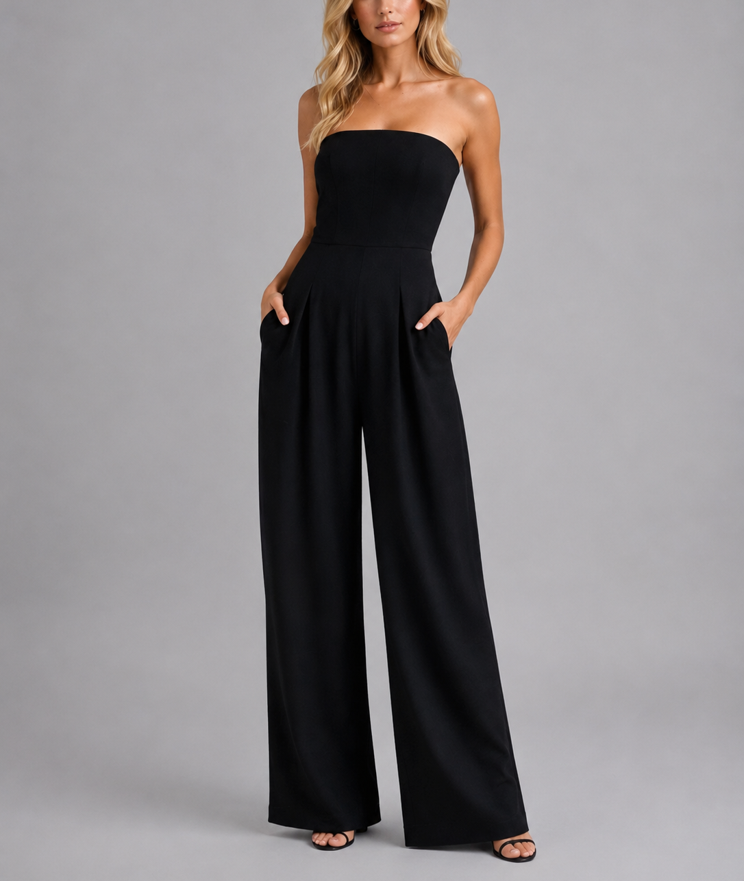 Giselle - Women's Strapless Structured Jumpsuit with Wide Legs