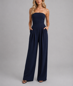 Giselle - Women's Strapless Structured Jumpsuit with Wide Legs