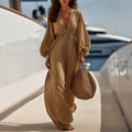Goldie - Women's Deep V Lantern Sleeve Resort Maxi Dress 1