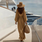 Goldie - Women's Deep V Lantern Sleeve Resort Maxi Dress 2