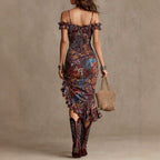 Grace - Women's Patchwork Off-the-Shoulder Resort Midi Dress 2