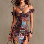 Grace - Women's Patchwork Off-the-Shoulder Resort Midi Dress 3