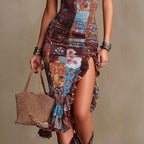 Grace - Women's Patchwork Off-the-Shoulder Resort Midi Dress 4