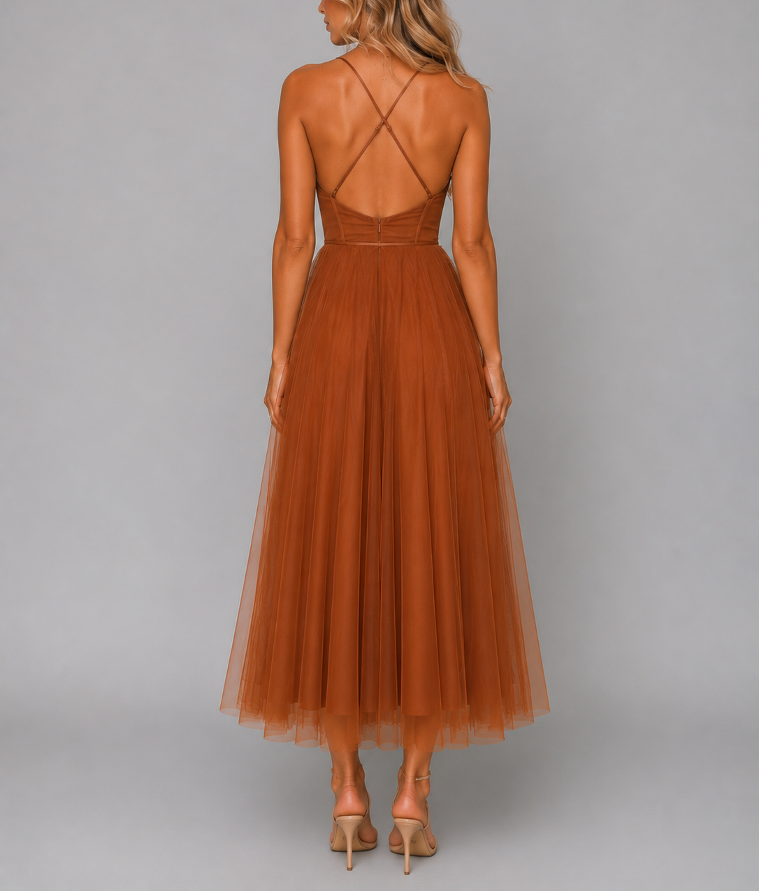 Greta - Women's Corset Bodice Tulle Midi Dress
