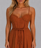 Greta - Women's Corset Bodice Tulle Midi Dress