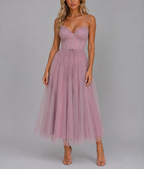 Greta - Women's Corset Bodice Tulle Midi Dress