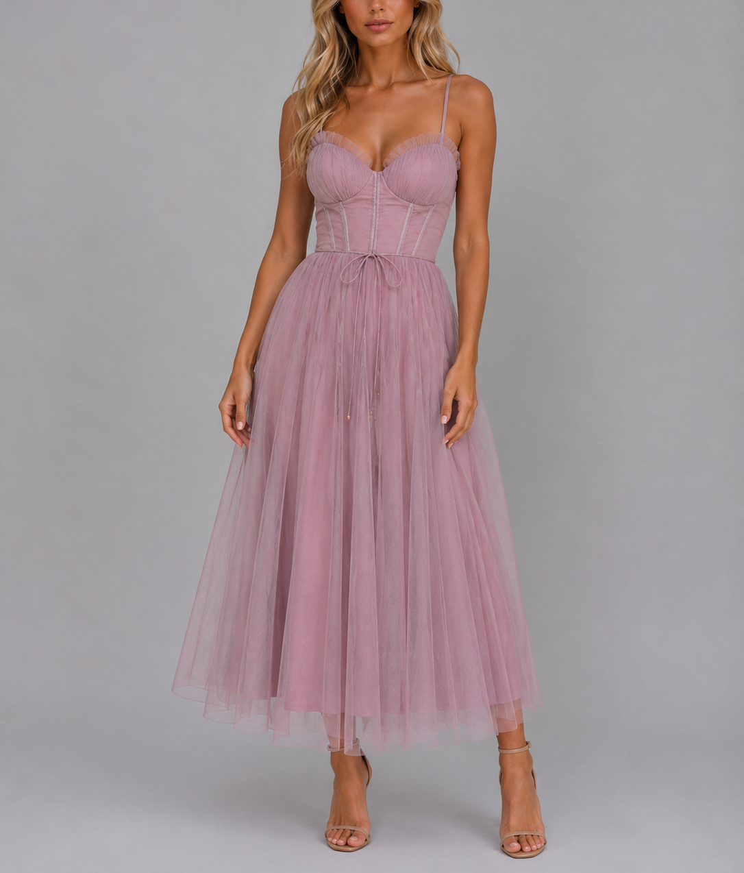 Greta - Women's Corset Bodice Tulle Midi Dress