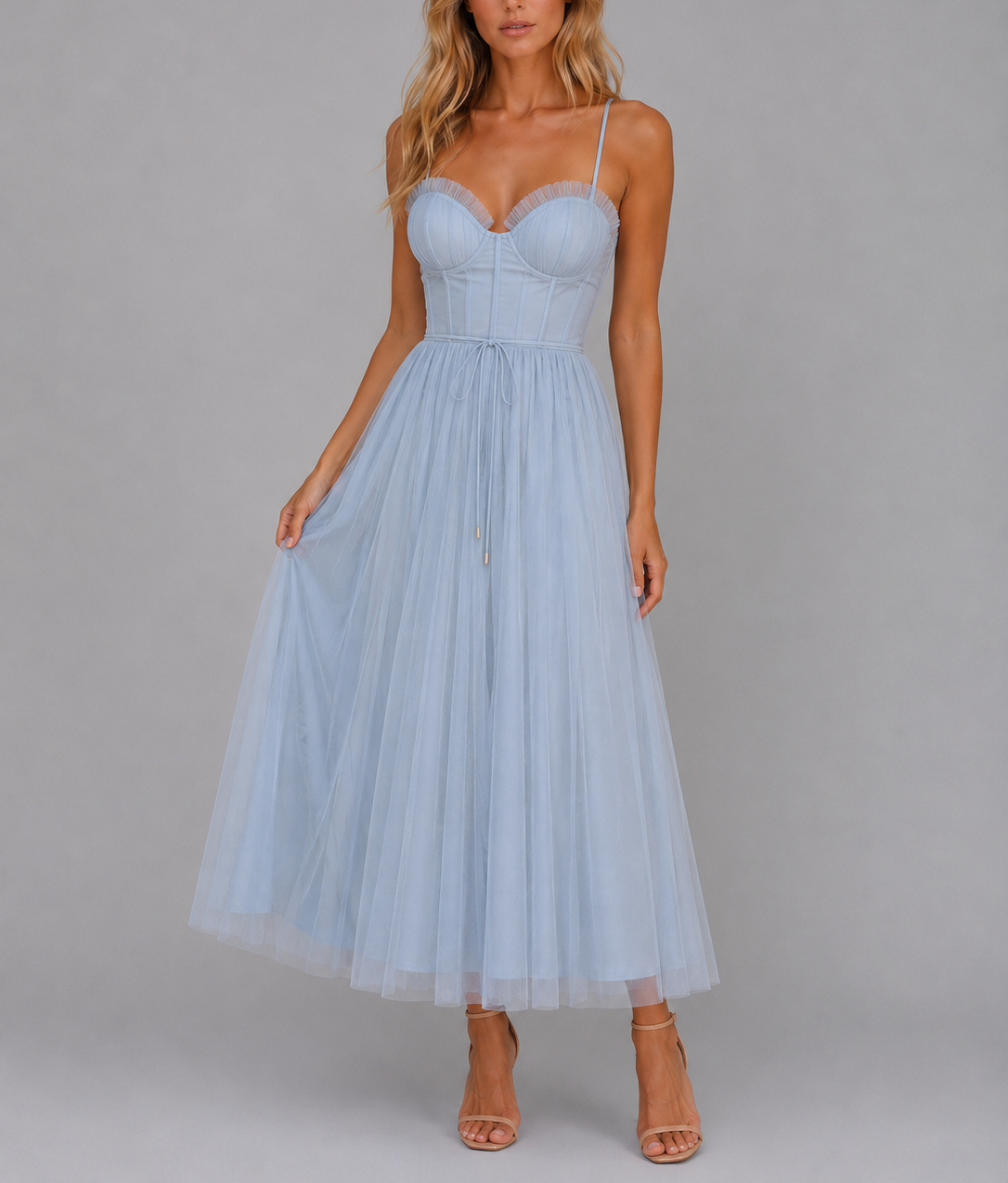 Greta - Women's Corset Bodice Tulle Midi Dress