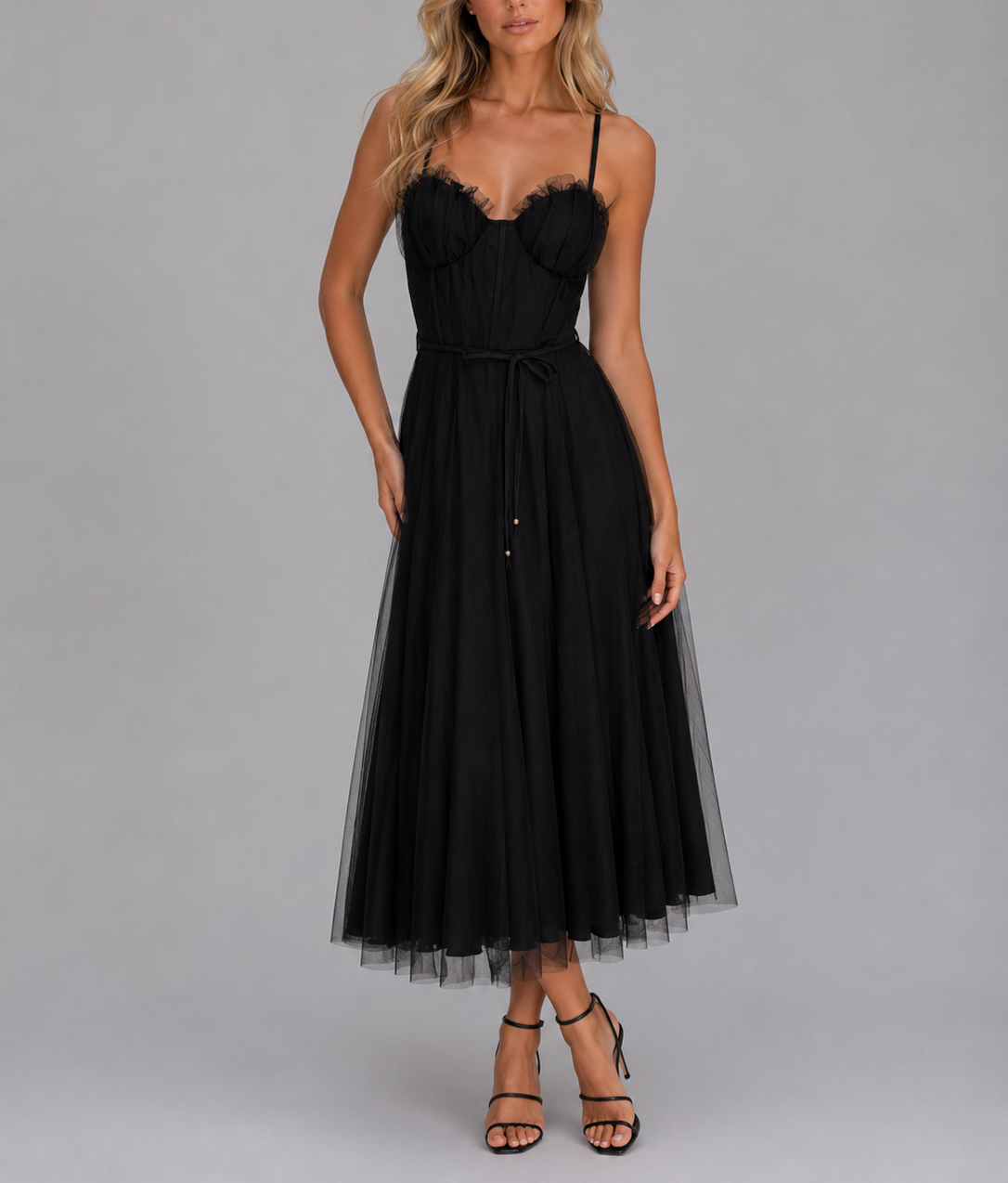 Greta - Women's Corset Bodice Tulle Midi Dress
