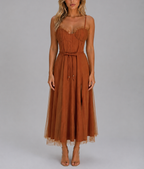 Greta - Women's Corset Bodice Tulle Midi Dress