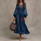 Griselda - Women's Square Neck Puff Sleeve Resort Maxi Dress 1