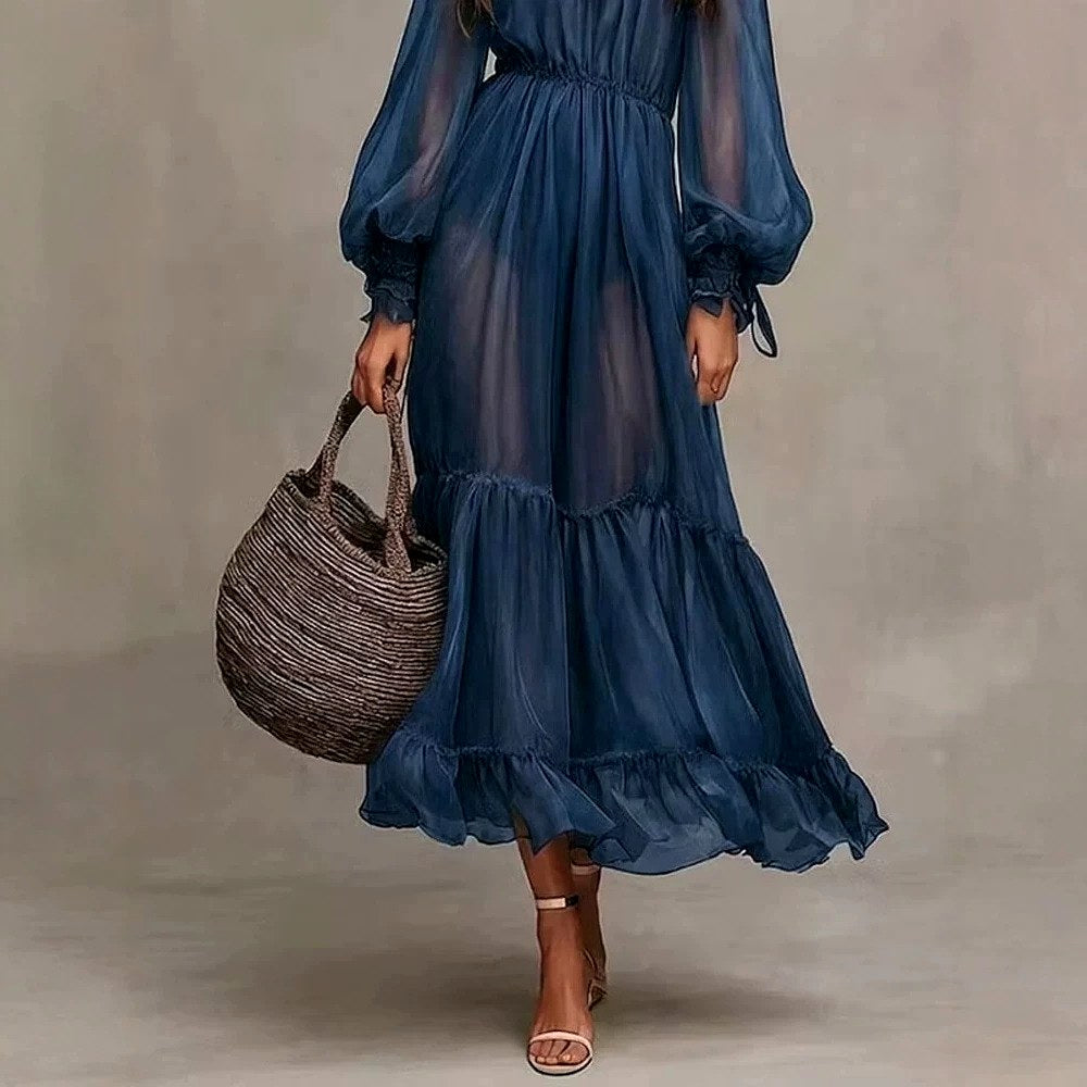 Griselda - Women's Square Neck Puff Sleeve Resort Maxi Dress 2