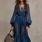 Griselda - Women's Square Neck Puff Sleeve Resort Maxi Dress 3