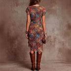 Guinevere - Women's Abstract V-Neck Slim Fit Midi Dress 6