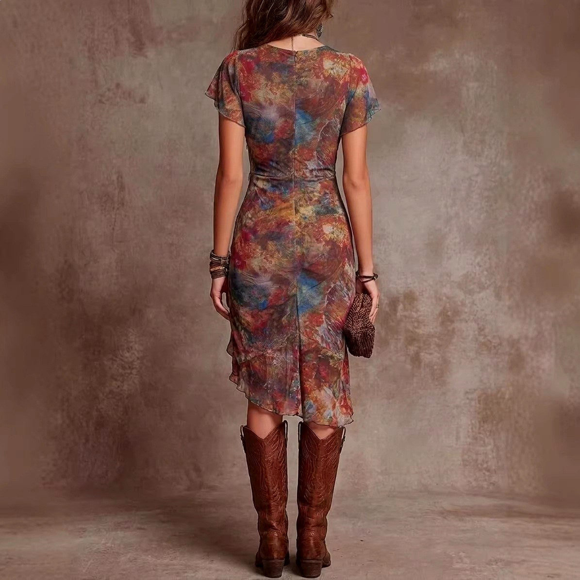 Guinevere - Women's Abstract V-Neck Slim Fit Midi Dress 6