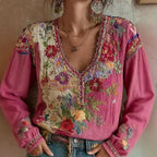 Guinevere - Women's Floral V-Neck Boho Long Sleeve Top 1