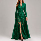 Guinevere - Women's Long Blazer & Elegant Lace Skirt Set 3