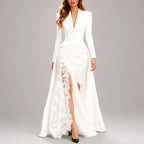 Guinevere - Women's Long Blazer & Elegant Lace Skirt Set 4