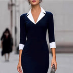 Gwendolyn - Women's Contrast Collared Long Sleeve Midi Dress 1