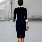 Gwendolyn - Women's Contrast Collared Long Sleeve Midi Dress 2