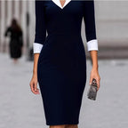 Gwendolyn - Women's Contrast Collared Long Sleeve Midi Dress 3