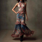 Hadley - Women's Floral High-Neck Ruffle Maxi Dress 1