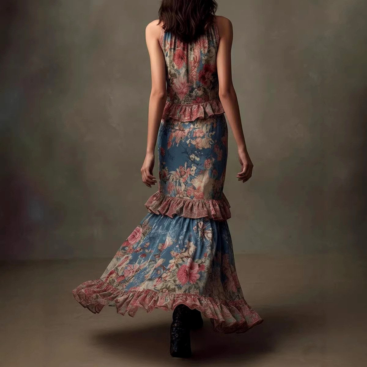 Hadley - Women's Floral High-Neck Ruffle Maxi Dress 3