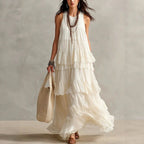 Haldis - Women's Crinkle Sleeveless Tiered Maxi Dress 1