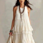 Haldis - Women's Crinkle Sleeveless Tiered Maxi Dress 2