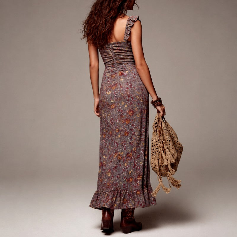 Hallie - Women's Ruched Floral Sweetheart Maxi Dress 2