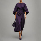 Harper - Women's Belted Midi Dress with Batwing Sleeves