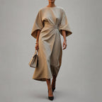Harper - Women's Belted Midi Dress with Batwing Sleeves