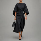 Harper - Women's Belted Midi Dress with Batwing Sleeves
