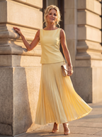 Harper - Women's Pleated Midi Skirt Set with Sleeveless Top