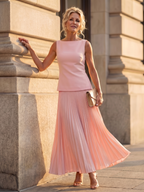 Harper - Women's Pleated Midi Skirt Set with Sleeveless Top