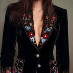 Harper - Women's Velvet Blazer with Floral Embroidered Lapels